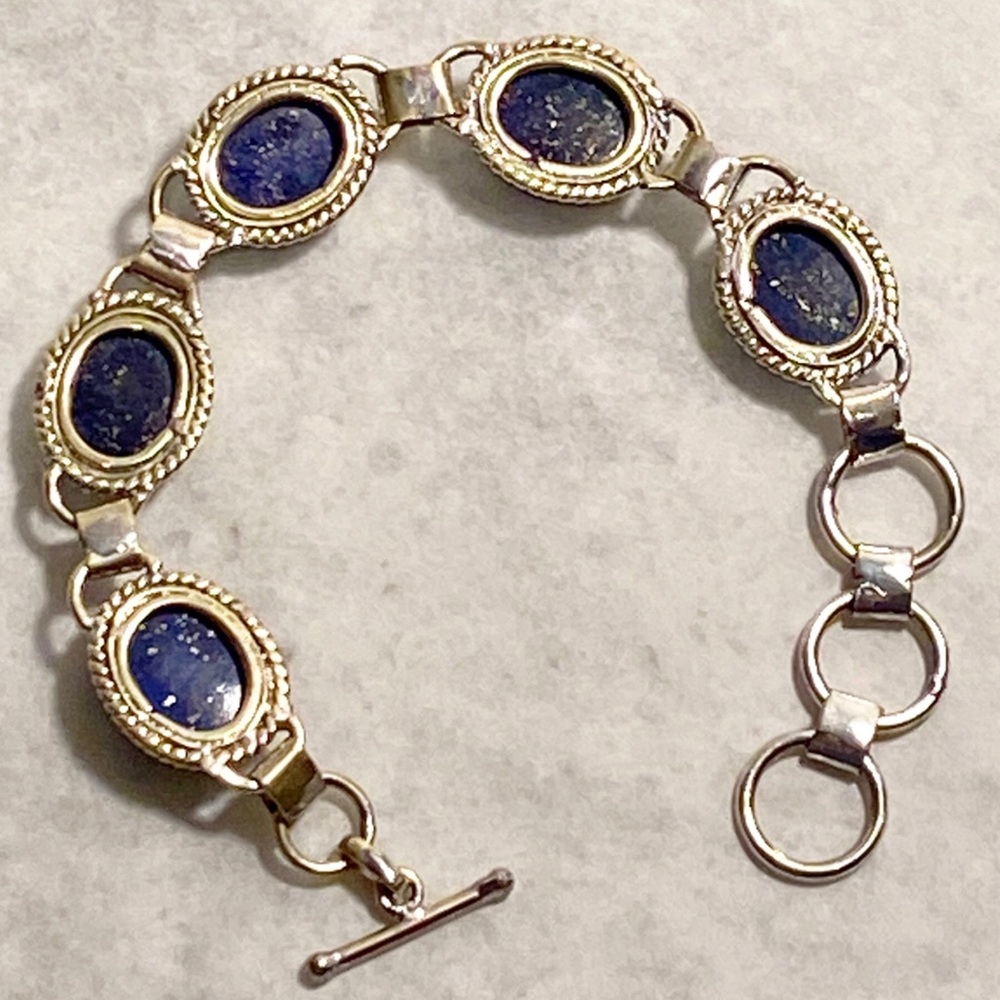 Lapis Lazuli Sterling Silver 925 Toggle Bracelet-Vintage - Picture 4 of 10